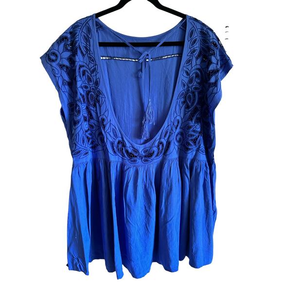 Free People Battenburg Lace Tunic Open Back Flowy Top Size Small - Picture 2 of 6